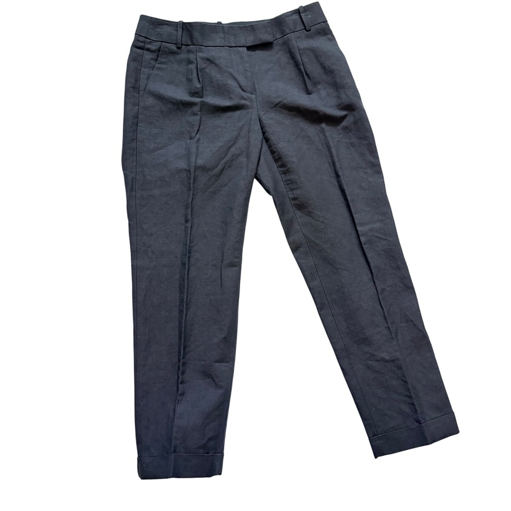J.Crew Black Linen Cotton Blend Cuffed Trousers Pants Womens Size 2 Workwear
